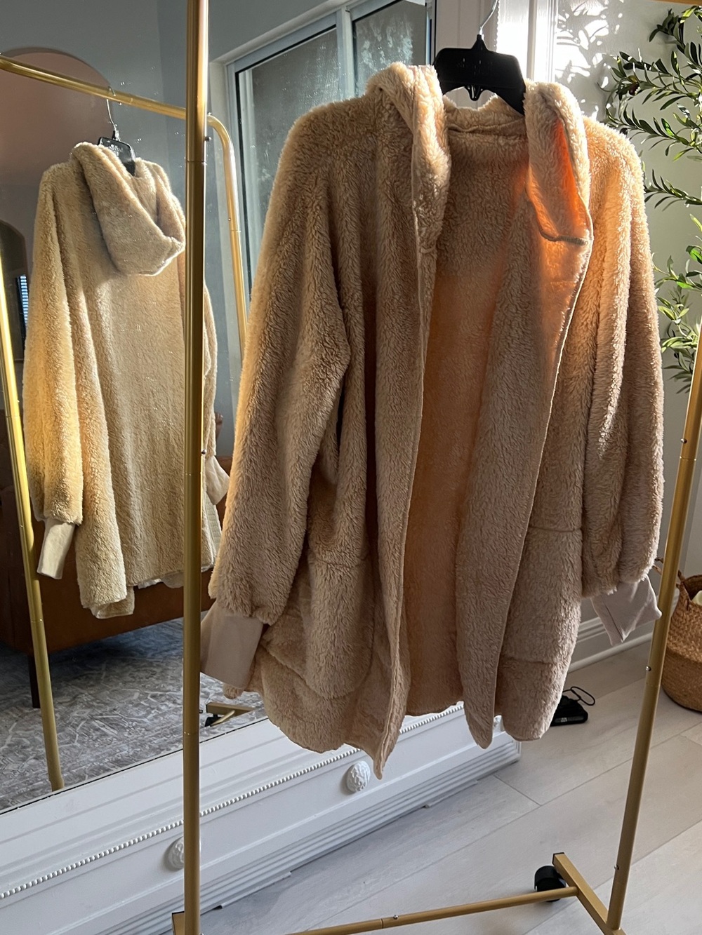 Cozy Faux Shearling Hooded Coat - Beige